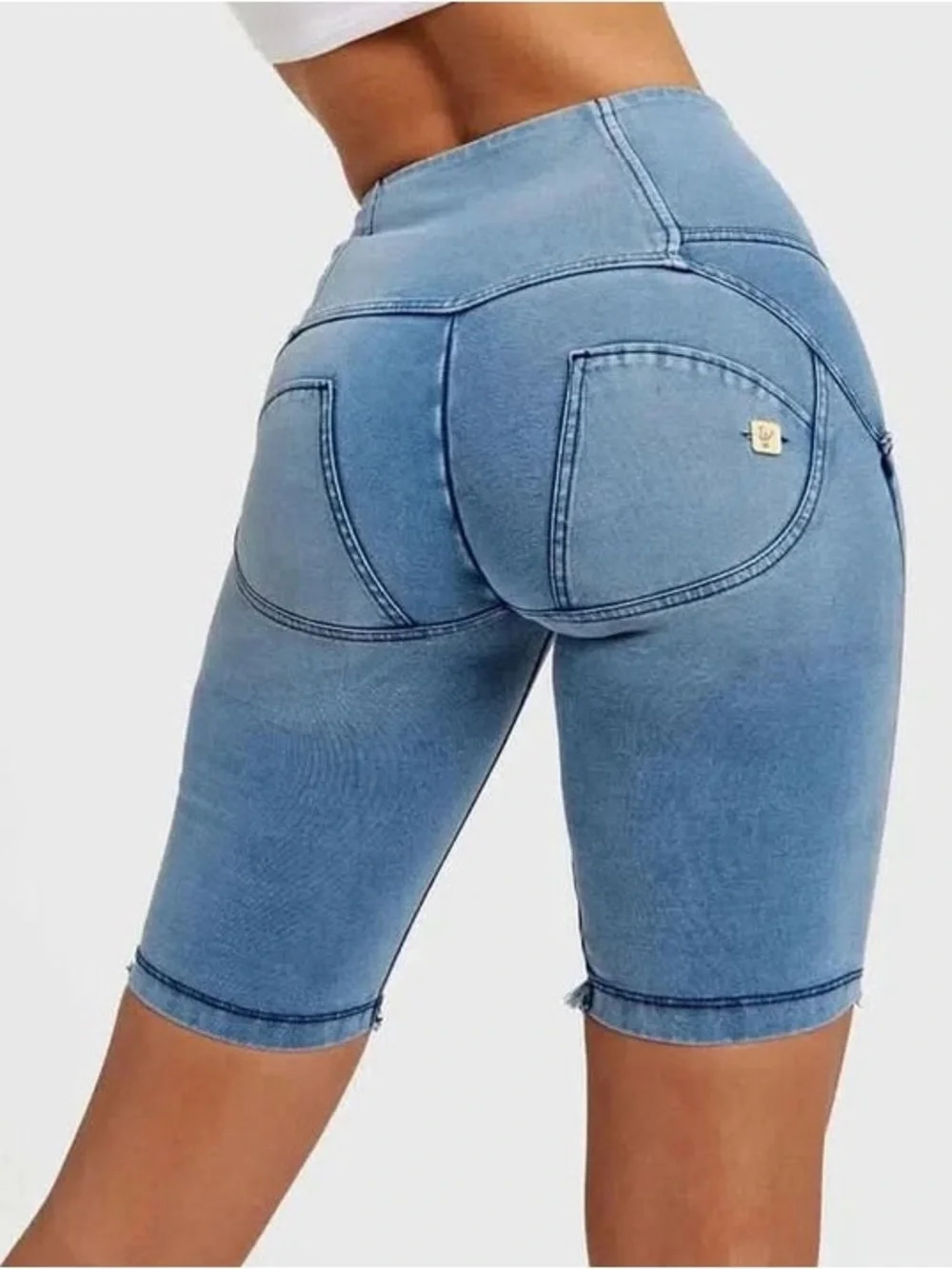 Freddy WRUP Denim High Waisted 3 Button Biker Shorts Light Blue Blue size 4 nWOT
